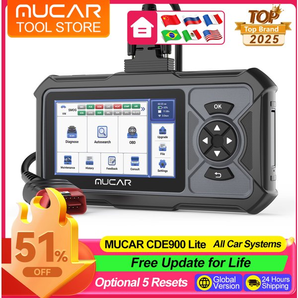 MUCAR CDE900 Lite OBD2-Scanner, Diagnosegerät für alle Fahrzeugsysteme, 5 Reset-Funktionen, lebenslange kostenlose OBD2-Codeauslesung, unterstützt CANFD-Fahrzeuge