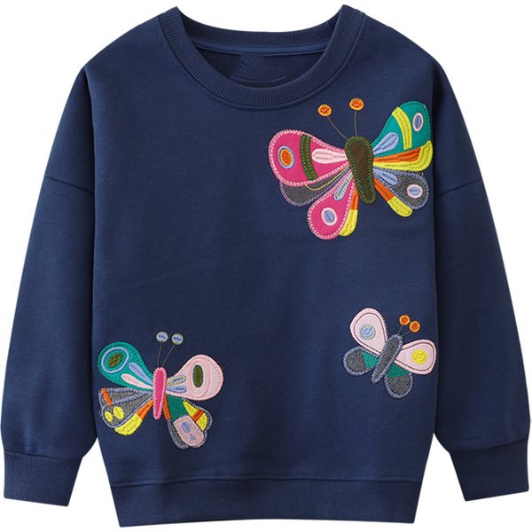 Sweat-shirts pour filles Little maven, nouveaux vêtements en coton avec appliques d'animaux et de papillons, col rond, vêtements d'automne pour enfants