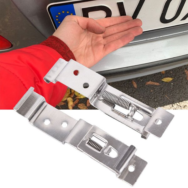 2 Stück Rechteckige Kfz-Kennzeichenhalterung mit Federmechanismus aus Edelstahl, Rahmenhalter, Klemmen für Anhänger-Nummernschilder
