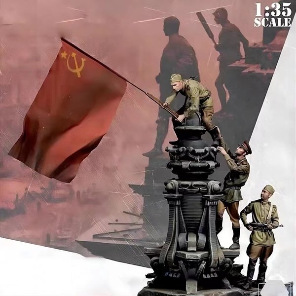 1/35 Resin Figure Unbemalter Modellbausatz, Militärthema, (3 Personen mit Sockel) Unmontiert und unbemalt GK,