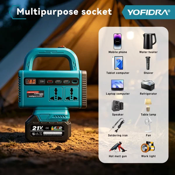 YOFIDRA 350W Kabelloser Stromwandler DC 18V-21V zu AC 220V Lithium-Batterie-Inverter mit Doppel-USB-Ladeanschluss für Makita-Akku
