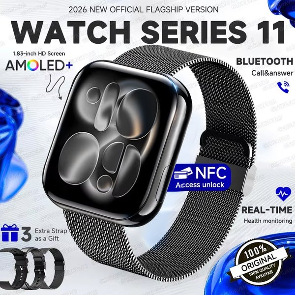 2026 Nouvelle Montre Connectée pour iOS Watch Series 11, Écran AMOLED Ultra HD, GPS, NFC, Fréquence Cardiaque, Étanche IP68, Sport, Fitness, Appels, Bracelet Intelligent