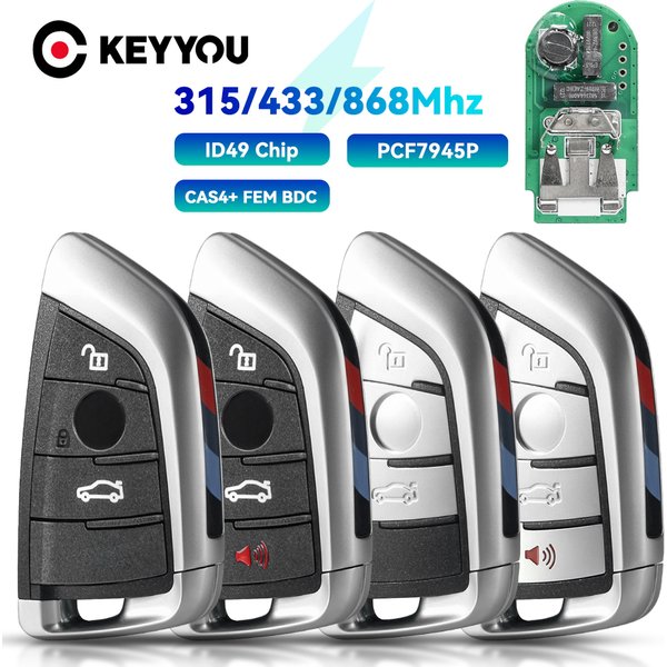 KEYYOU – clé télécommande de voiture sans clé, pour BMW série 1 3 5 7 X1 X3 X5 X6 X7 F CAS4 CAS4 + FEM 2011 – 2017 ID49 3/4 boutons 315/434/868MHZ
