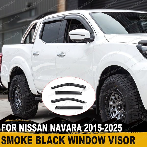 Fensterdeflektoren Windvisiere Wetterschutz für Nissan Navara Frontier 2014-2025 NP300 Doppelkabine Rauchschwarz Auto-Zubehör