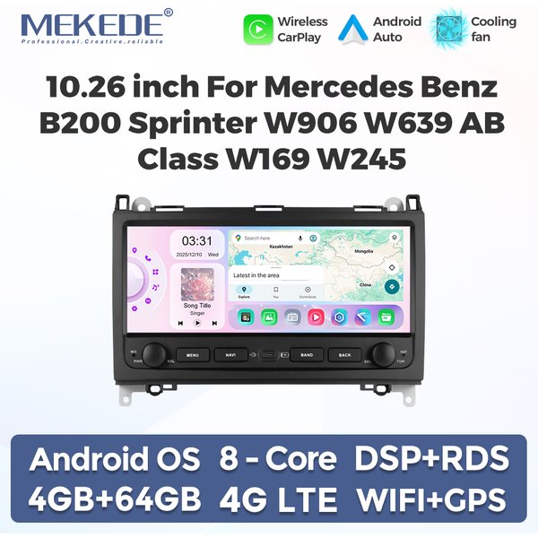 MEKEDE 10,26'' Android Autoradio für Mercedes-Benz A-B-V-Klasse B200 W169 W245 W639 W906 Sprinter Auto Carplay 1600*600 HD Multimedia-Headunit