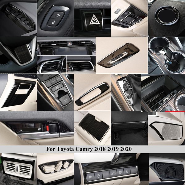 For Toyota Camry 70 XV70 2018 2019 2020 Drawing titanium Black Accessories Interior Stainless steel Decoration Cover Trim