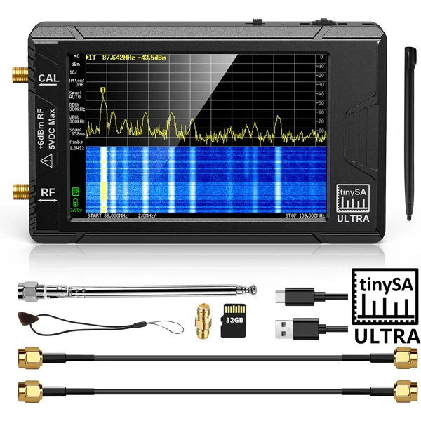 Przenośny analizator widma z wyświetlaczem 2,8" TinySA ULTRA z wyświetlaczem 4" i zakresem częstotliwości od 100 kHz do 5,3 GHz, wersja z kartą 32 GB V0.4.5.1