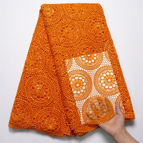 Tissu Africain en Dentelle Guipure de Haute Qualité, Couleur Pêche, Ivoire, Soluble dans l'Eau, pour Robe, S8016, 2024