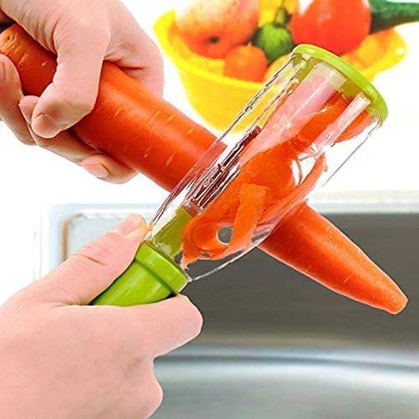 1 éplucheur avec récipient, lame en acier inoxydable, convient aux fruits et aux légumes.