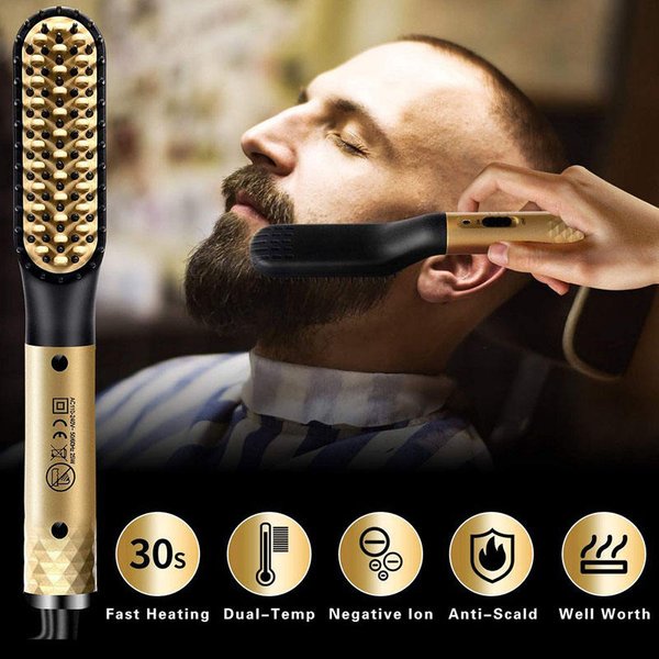 Peigne électrique chauffant à ions négatifs pour hommes, brosse à lisser les cheveux et la barbe, utilisation humide et sèche, Styler rapide