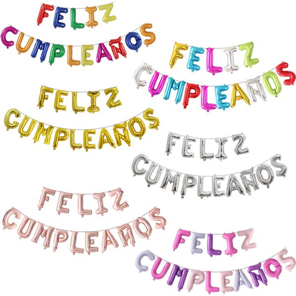 Gold Silver Rose Spanish Feliz Cumpleanos Balloons Happy Birthday Letter Foil Balloon Party Decor Alphabet Air Inflatable Globos