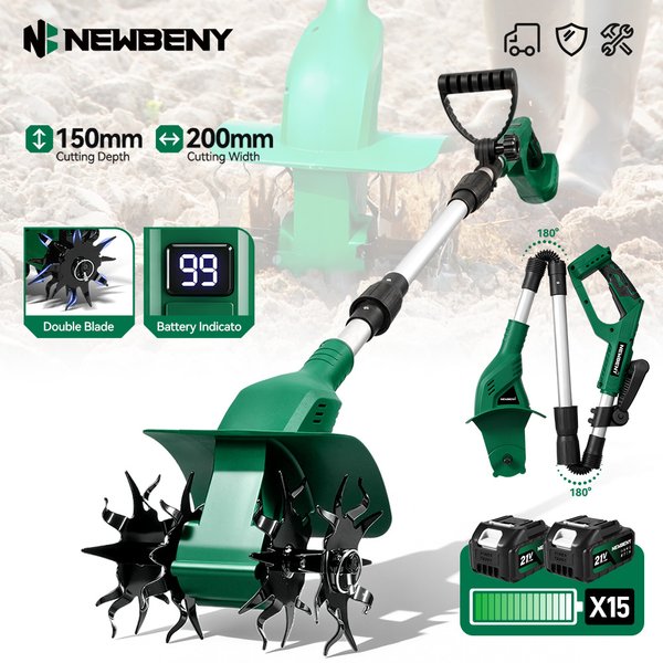 NEWBENY Elektrische Gartenfräse, Kultivator, Vertikutierer, faltbare Bodenfräse, Bodenlockerer, Gartenwerkzeug für Makita 21V Akku