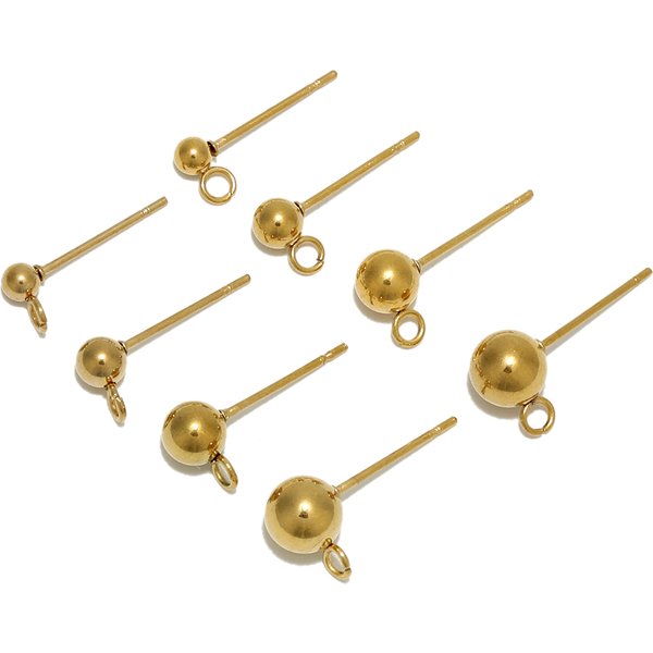 20Pcs Stainless Steel Gold Color 3 4 5 6mm Ball Stud Earrings with Jump Rings DIY Earrings Accessories Jewelry Making Findings