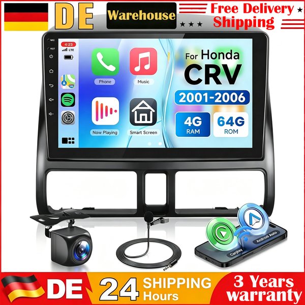 9-Zoll-Android-15-Doppel-DIN-Touchscreen-Autoradio-Multimedia-Video-Player 4G+64G GPS-Navigation 5G-WiFi-Autoradio für Honda CRV 2001-2006 unterstützt Wireless Carplay & Android Auto, FM RDS DSP SWC