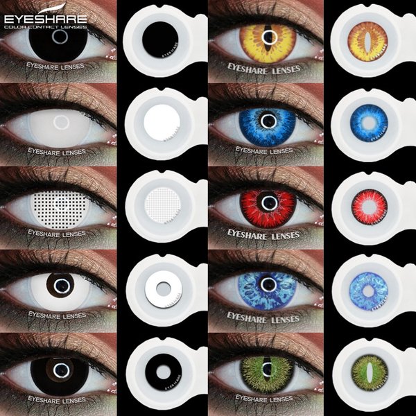 EYESHARE 1pair Cosplay Color Contact Lenses for Eyes Crazy White Lenses Anime Black Lenses Halloween Beauty Makeup Lens Yearly