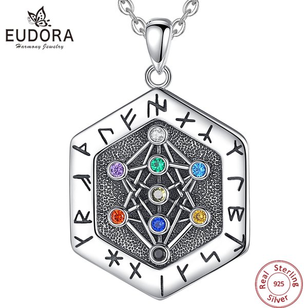 Eudora 925 argent Sterling Runes Viking géométrie collier pour femmes homme Yggdrasil arbre de vie amulette pendentif bijoux Vintage