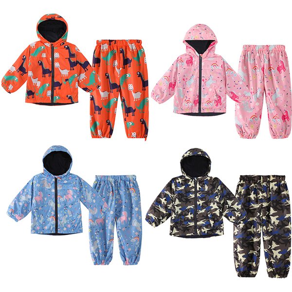 Ensemble de vêtements de dessin animé imperméable pour bébés filles, sweat à capuche d'automne, vêtements de pluie, veste et pantalon pour garçons, tenues imperméables pour enfants, survêtements