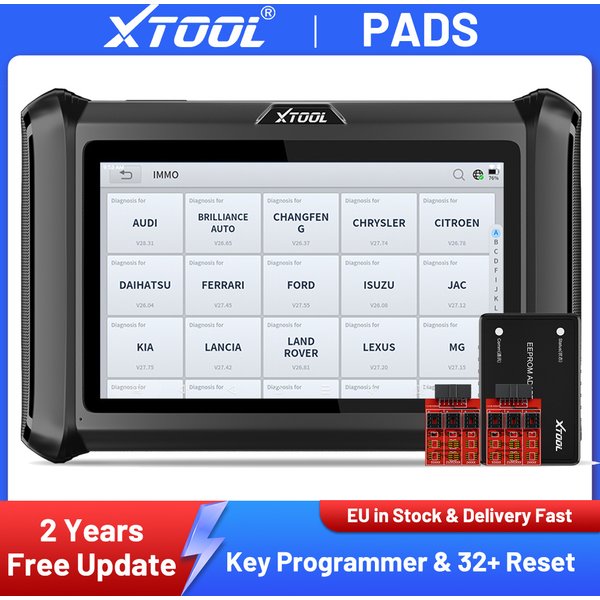 XTOOL X100 PADS IMMO Schlüsselprogrammiergerät, Allsystem-Diagnosewerkzeug, Kfz-Scanner zum Lesen/Schreiben von IMMO-Chip-Programmierungen, Smart Key CAN FD DOIP FCA 32+ Resets, Upgrade des X100PAD