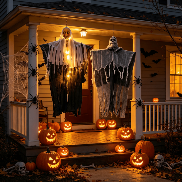Halloween-Hängeskelette mit LED-Lichtern, leuchtende fliegende Geisterdekorationen für Haunted Houses und Halloween-Partys