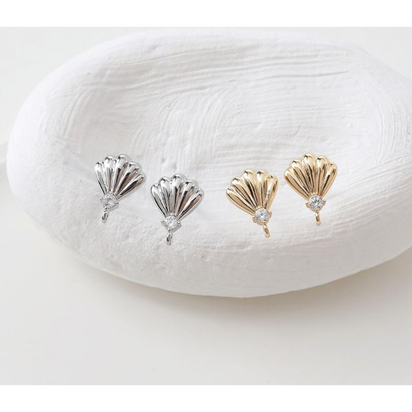 4PCS Ohr Studs Shell Form Zirkon Ohrringe für Schmuck Erkenntnisse Komponenten DIY Hand Made Messing 14k Gold Überzogen 7*10mm