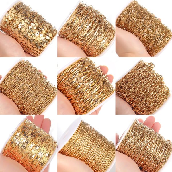 Chaîne en acier inoxydable couleur or 1M, multi-styles, étoile, cœur, câble épais, chaînes pour collier, Bracelet, fabrication de bijoux, bricolage