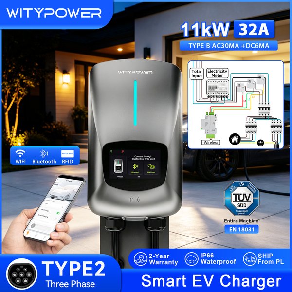 WityPower Typ 2 EV-Ladestation Wallbox DLB 11KW 3-Phasen Dynamische Lastverteilung Elektroauto-Ladegerät Mit APP WIFI RFID Stromregelfunktion