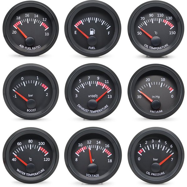 Jauge de température d'eau et d'huile, jauge de tension de carburant, jauge de rapport air-carburant, compteur de température d'accès Boost, jauge de visage noir, 52mm, 12V