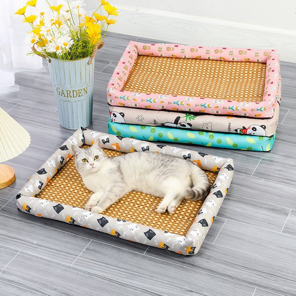 Haustier Katze Bett Matte Rattan Gewebt Katze Schlafmatte Sofa Bett Sommer Haustier Kühlmatte für Kleine Hund Katzen Kätzchen Welpen Betten Kissen