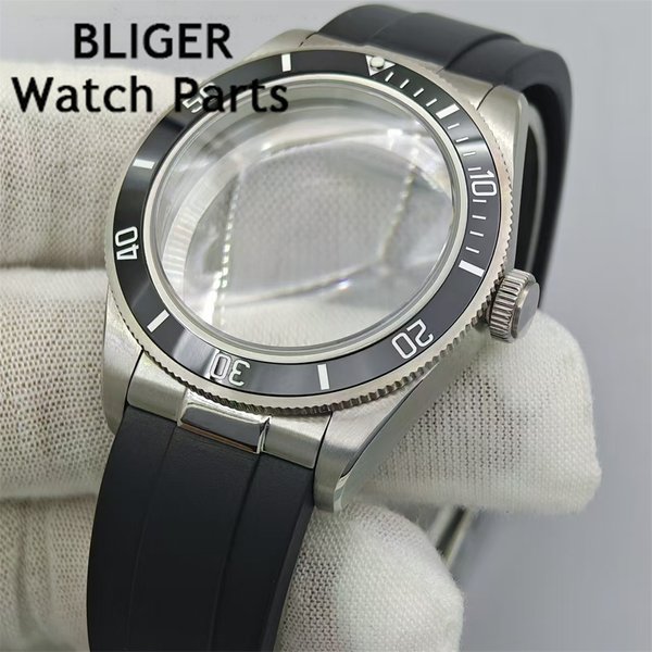BLIGER-Boîtier de montre en verre saphir breton, bracelet en caoutchouc, lien d'extrémité solide, fermoir foetal, mouvement NH34, NH35, 2824, PT5000, 39mm, BB58
