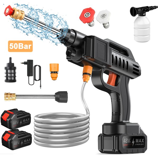 Nettoyeur haute pression sans fil 50 bars, 3,5 L/min, pistolet de lavage de voiture électrique, pistolet pulvérisateur, machine de nettoyage de jardin, outil électrique avec 1/2 batterie