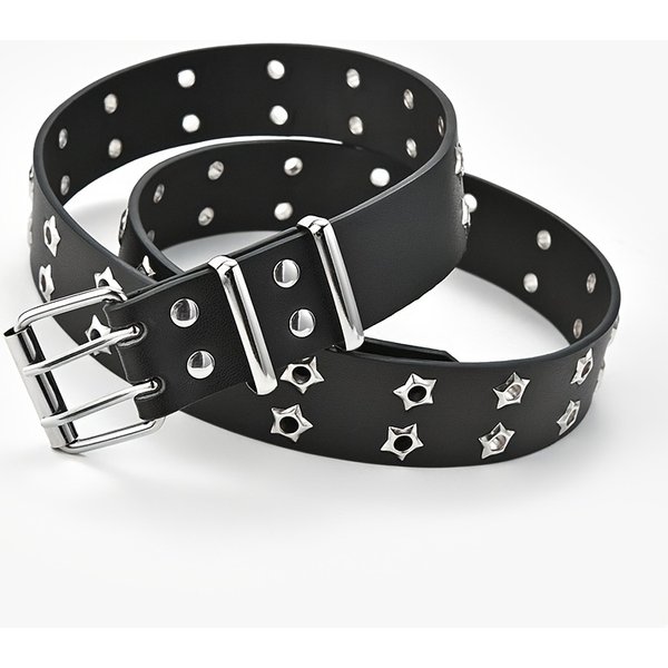 Star Eye Nieten Damengürtel zweireihig Nadelschnalle Mode Herrengürtel PU-Ledergürtel Hip Hop Punk Rock Stil Jeansgürtel