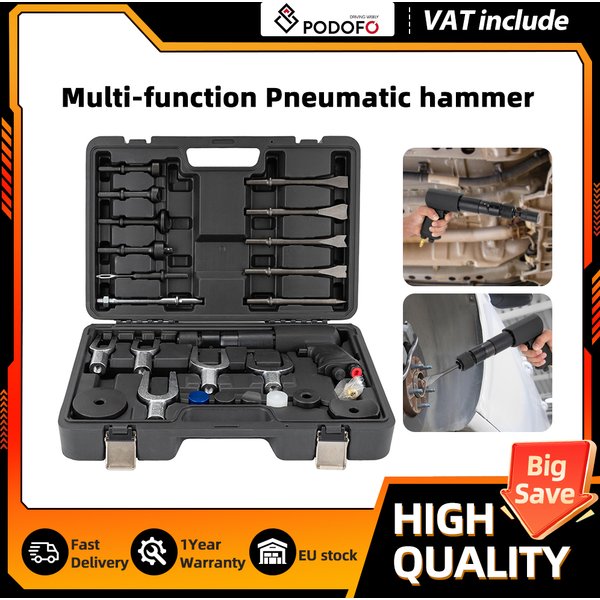 Podofo 25-teiliges pneumatisches Lufthammer-Set, 2100 BPM, Schnellwechsel-Meißel-Set, multifunktionale Handwerkzeuge für die Wartung und Reparatur von Automobilen
