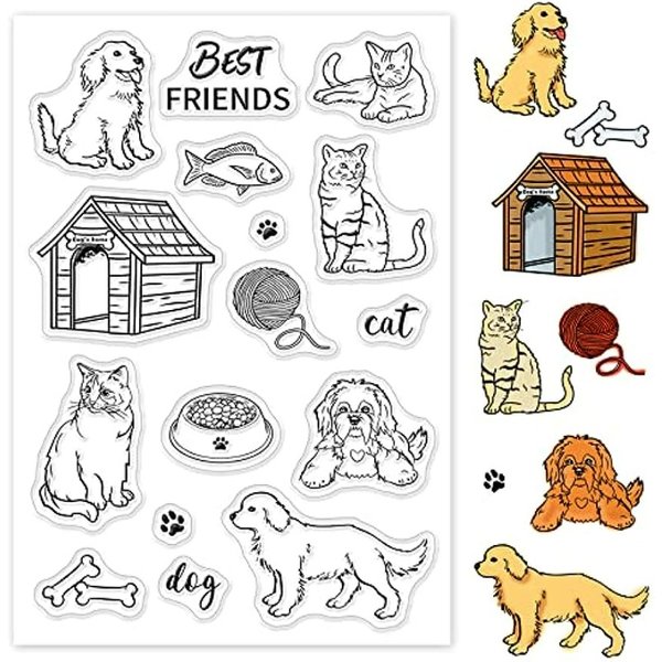 Cats and Dogs Clear Stamps for Card Making DIY Scrapbooking Photo Album Decoration Paper Craft,6.3x4.3Inches
