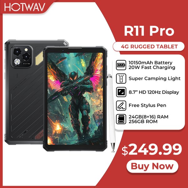 HOTWAV R11 Pro Robustes Tablet 10150mAh Riesiger Akku Android 16 Pad 8,7'' HD 120Hz 8GB 256GB Tablet-PC mit Eingabestift