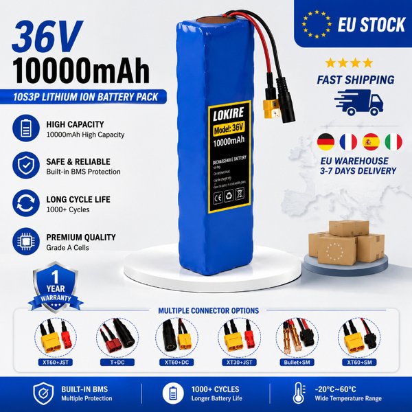 10S3P 36V 10000mAh 18650 Lithium-Ionen-Akku-Pack Wiederaufladbarer Akku für Elektroroller E-Bike Fahrrad 1000W Motor Ersatzakku mit Smart BMS-Schutz Überladungs- Überentladungs- Kurzschluss-Sicherheit