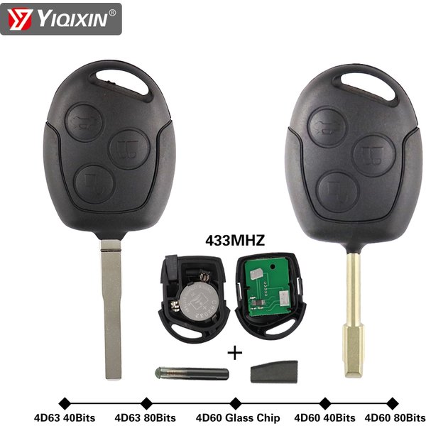 YIQfeast-Puce transpondeur à 3 boutons, 433MHz, 4D60, 4D63, clé de voiture à distance, lame FO21, HU101, Ford Focus, F1, K, Mondeo, Galaxy