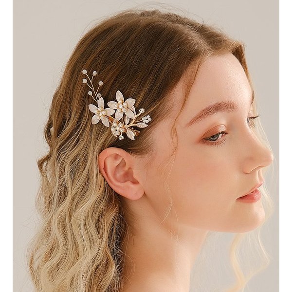 Handgemachte Perle Blume Haars pangen für Frauen Haarnadeln Braut Hochzeit Haarschmuck Kristall Gold Farbe Braut Kopf bedeckung Geschenk