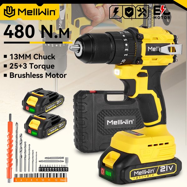 MELLWIN 13 MM Bürstenlosen Elektrischen Schlagbohrmaschine 25 + 3 Drehmoment Handheld Flachbohrmaschine Schraubendreher Elektrowerkzeuge Für Makita 18 V Batterie Pin
