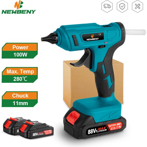 NEWBENY 100 W 280 ° C Akku-Heißklebepistole, tragbar, wiederaufladbar, mit Klebestiften, DIY-Reparaturwerkzeug für Makita 18 V Akku-Pin