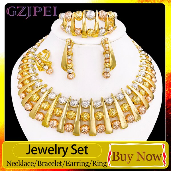 GZJPEI Fashion Luxury Jewelry Set High Quality Gorgeous Three Tone Design For Women Bridal Wedding Engagement Jewelry Gift Box