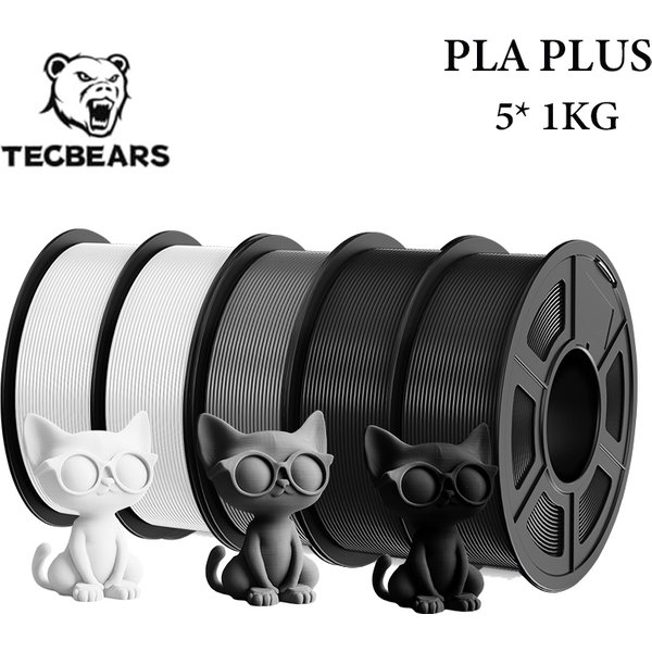 TECBEARS PLA Plus 5KG/5Rollen PLA+ 3D-Drucker-Filament 1,75mm PLA Matt Filament-Set Hohe Zähigkeit für 3D-Filament Lager DE