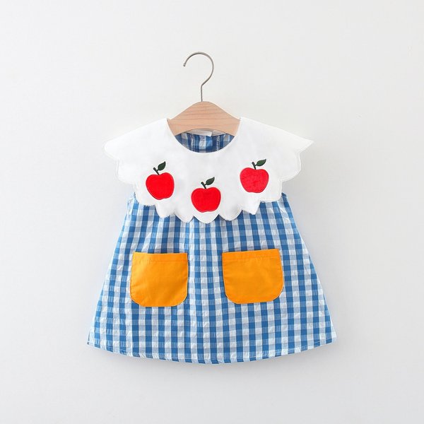Baby Mädchen Kleid Sommer Mode Baumwolle Puppe Kragen Kleid Nette Blau Plaid Baby Kleid Kinder Kleidung