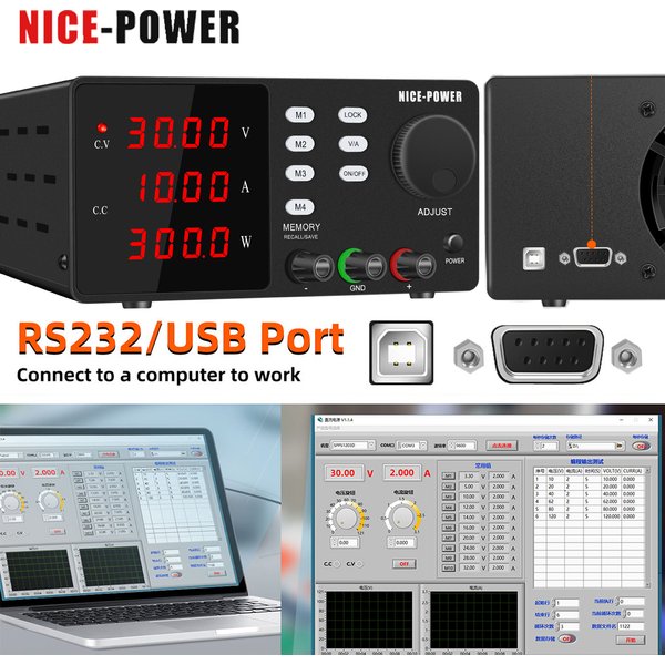 NICE-POWER 30V10A Programmable Lab Power Supply RS232 USB Voltage Regulator Stabilizer Switch Bench Power Source 200V 1A 300V 1A