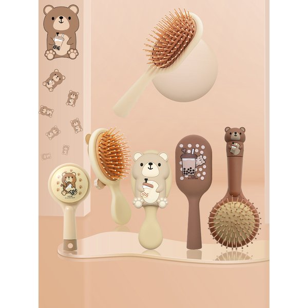 Peigne anti-statique mignon en forme d'ours pour thé au lait, mini outil de massage relaxant et coiffant pour la tête, portable pour le voyage