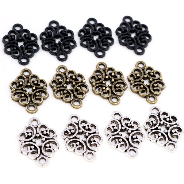 Breloques Antiques Plaquées Argent, Bronze, Noir, 20x13mm, Connecteur de Style Floral, Pendentif Fait à la Main, Bricolage pour Bracelet et Collier, 20 Pièces