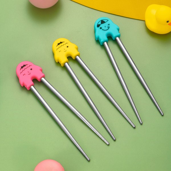 1 paire de baguettes d'apprentissage pour enfants, motif dessin animé, amovibles et réutilisables