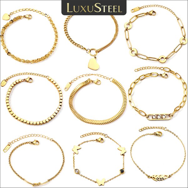 LUXUSTEEL-Bracelets à Maillons Simples en Acier Inoxydable pour Femme et Fille, Plaqué Or, Breloque en Clip de Cœur, Bijoux Coréens, SION L