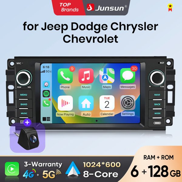 Junsun 7-calowe radio samochodowe z CarPlay i Android Auto do Jeep Wrangler, Dodge Grand Cherokee, Chrysler 300C, Patriot, Command, Caliber, Challenger, multimedialny bezprzewodowy Apple CarPlay,