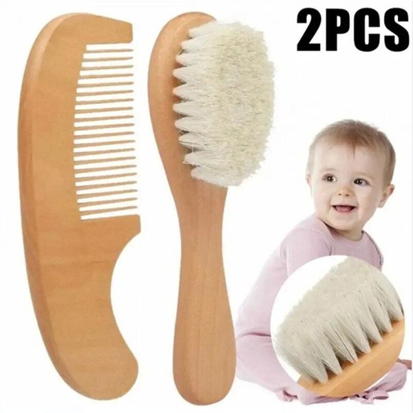 Ensemble de peignes pour bébé, 2 pièces, brosse à cheveux pour soins de bébé, laine douce en hêtre, peigne en bois, masseur pour nouveau-né, cadeau pour bébé, apaisant