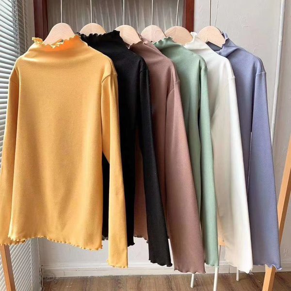Langarm Bottom Shirt Frauen T-shirts Herbst Winter Mode Weibliche Beiläufige Dünne Hohe Elastische Mock Neck Pullover T-shirts Tops